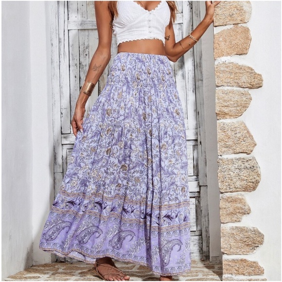 Boho Paisley Print Cottagecore Maxi Skirt - Picture 8 of 10